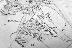 1854 OS map showing Glebe Steading in Rose Street next to Manse. Original mill dam extending to Elizabeth Street.