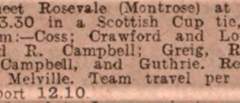 28/9/1907 notification of 4th Round Scottish Cup tie advising the team’s unique travel arrangements. Whilst they appear fairly arduous, they won the tie 2-1. The team listing, along with the 1905 team names, illustrates the continuity of generational involvement for over a 120 years