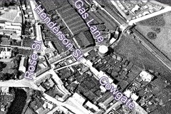 1940s aerial of Mill Dam area, Donaldson’s Timber Yard, Gas Works & GAS LANE
