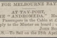 Passage to Melbourne from Tayport on board Andromeda, 1853