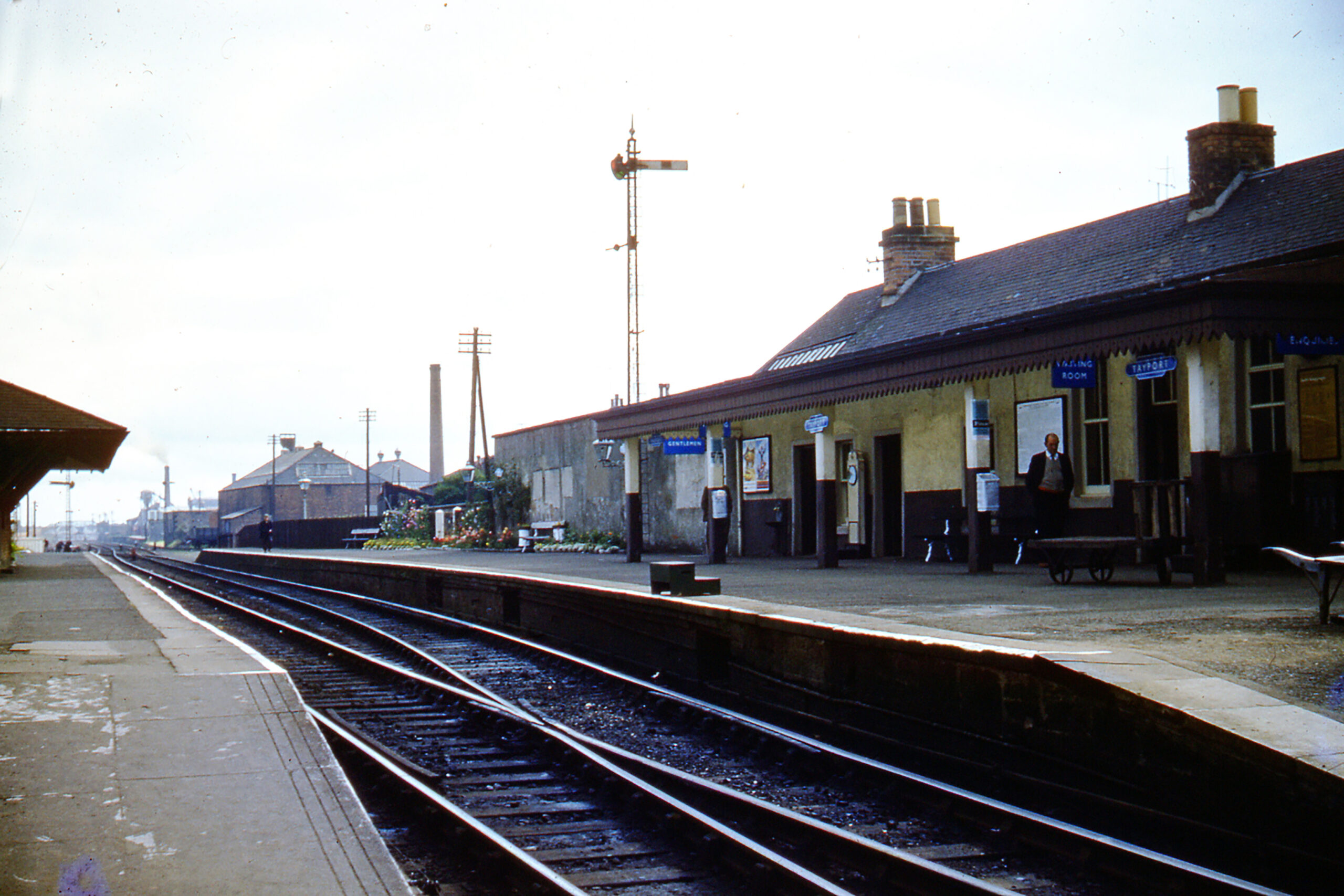 Tayport Heritage Trail - Board 1 - Main Station building looking east towards Leuchars (upside to Dundee on right)