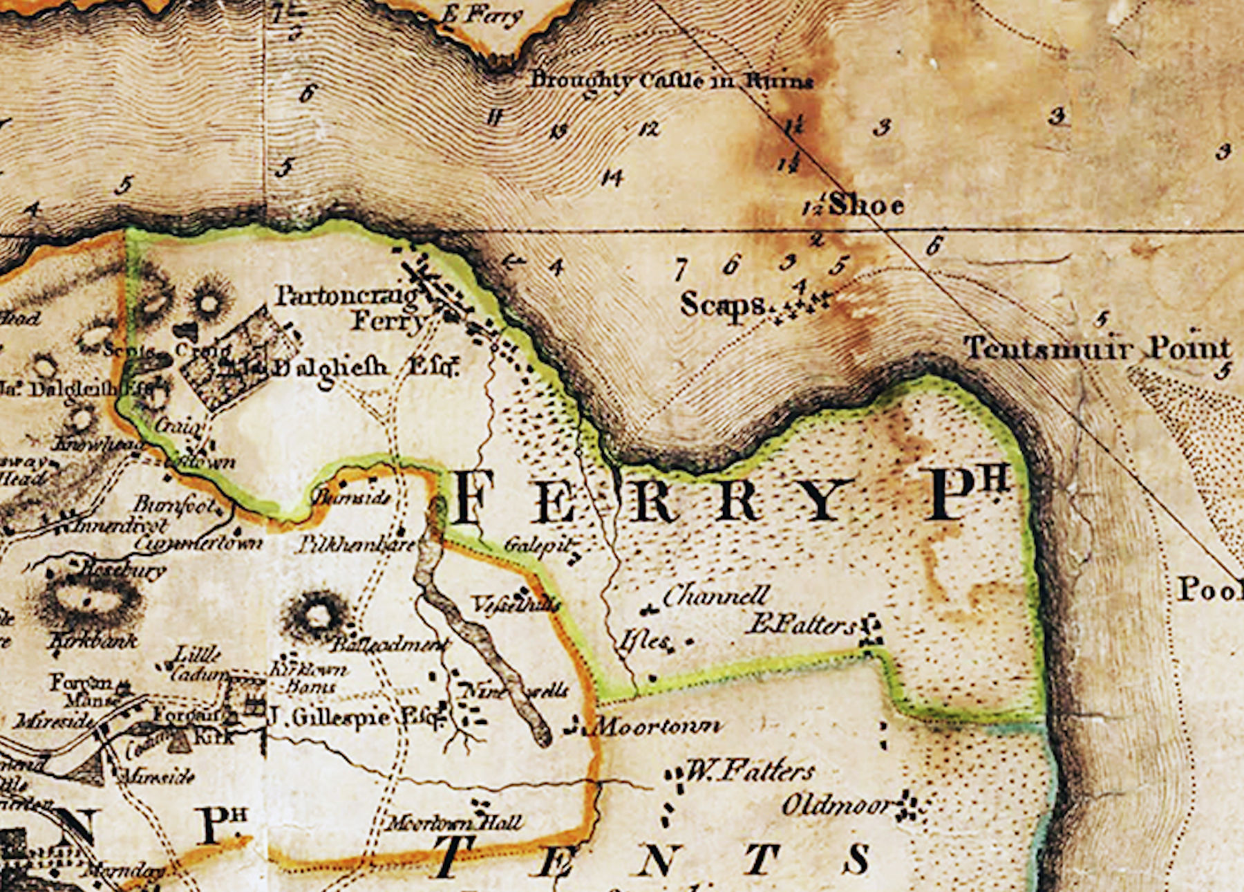 Tayport Heritage Trail - Board 10 - 1775 map by John Ainslie of Ferry-Port-On-Craig parish