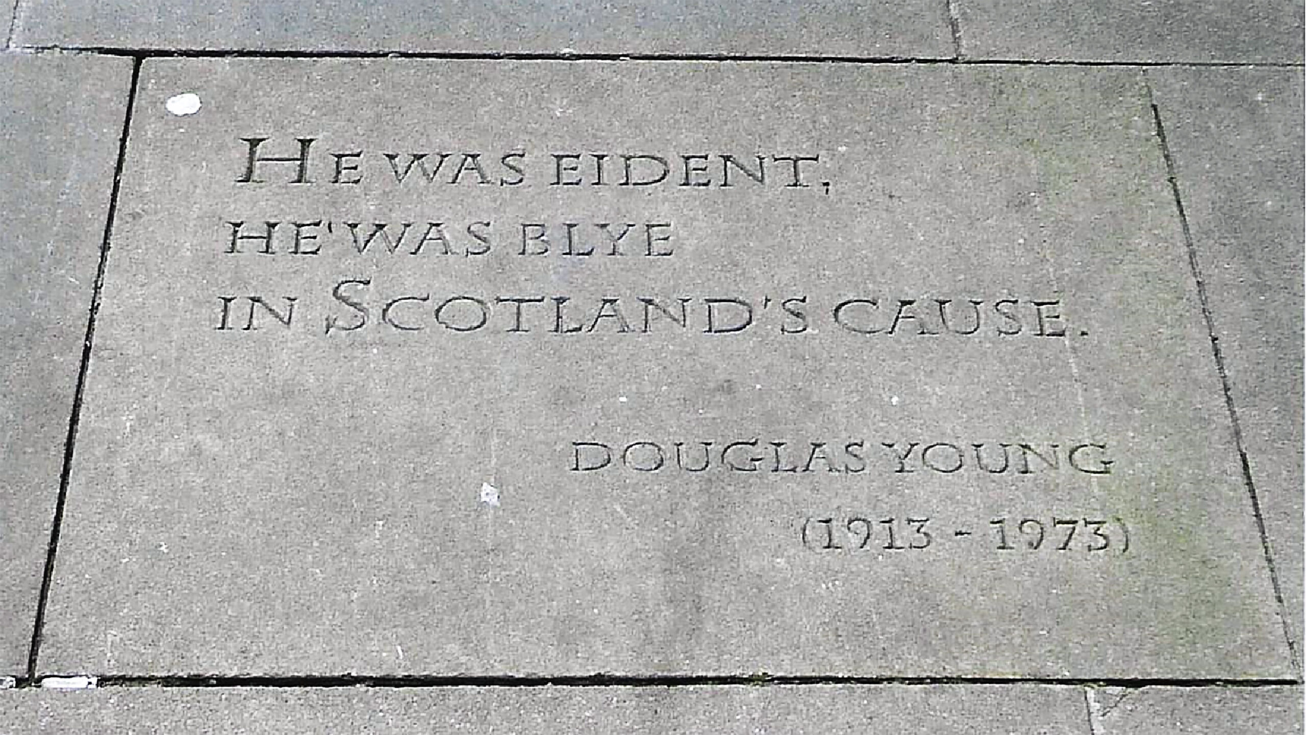 Tayport Heritage Trail - Board 11 - Memorial Slab at Makar’s Court for Douglas Young 1973