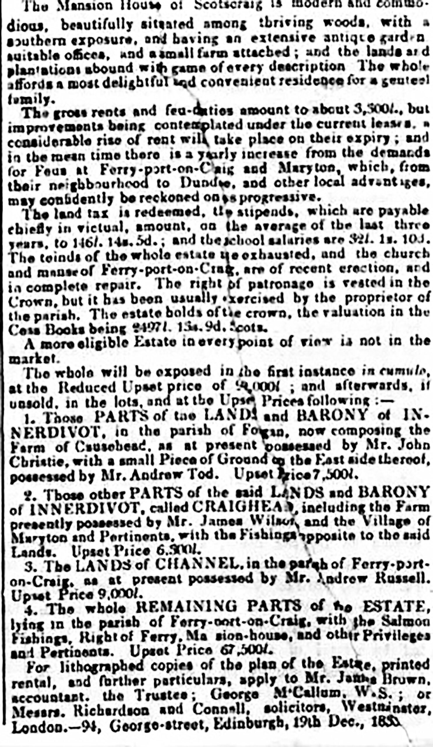 Tayport Heritage Trail - Board 12 - Sale of Barony of Scotscraig 1833 by Dalgleish family