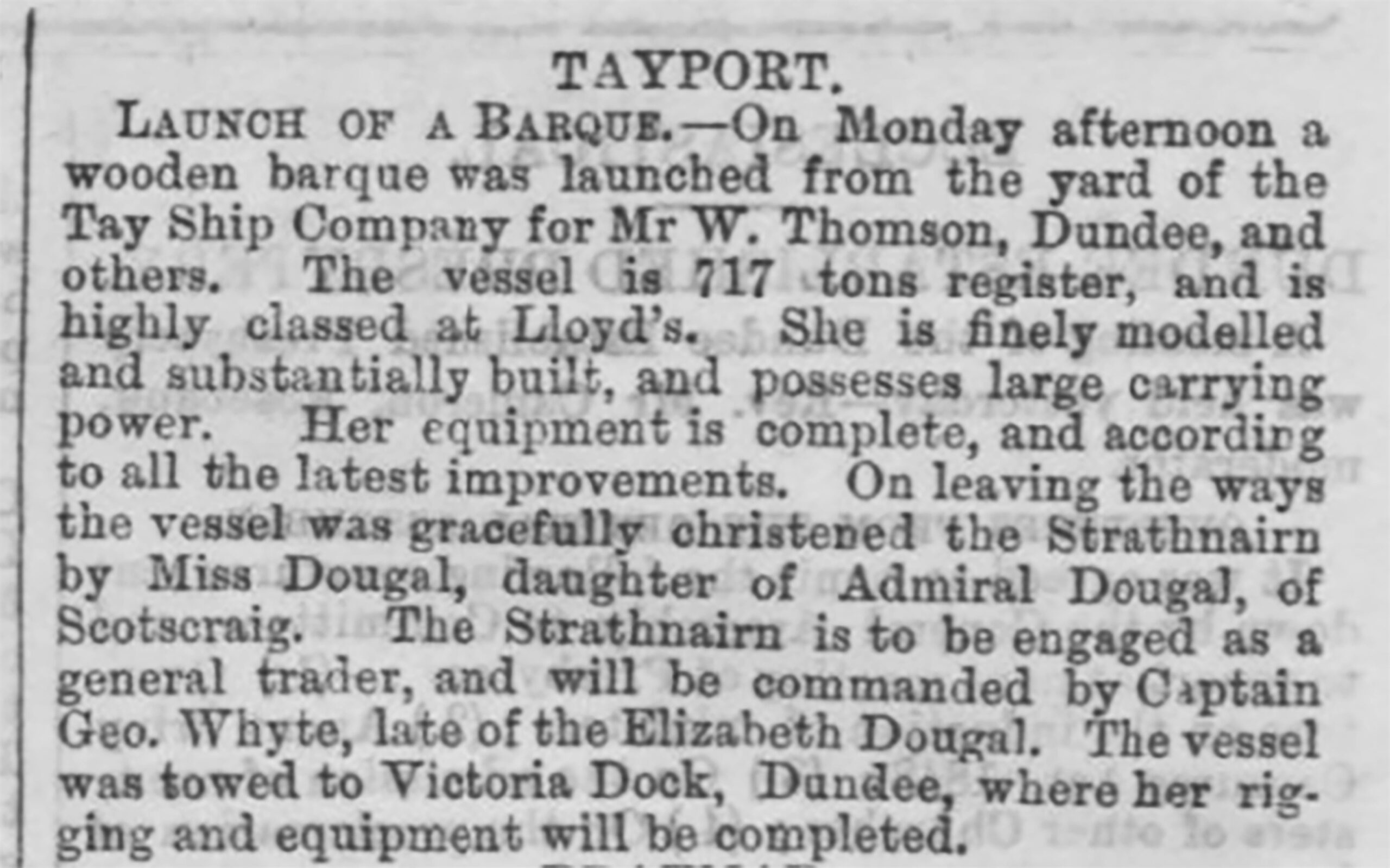 Tayport Heritage Trail - Board 4 - Report on the launch of The Strathnairn 5/10/1876