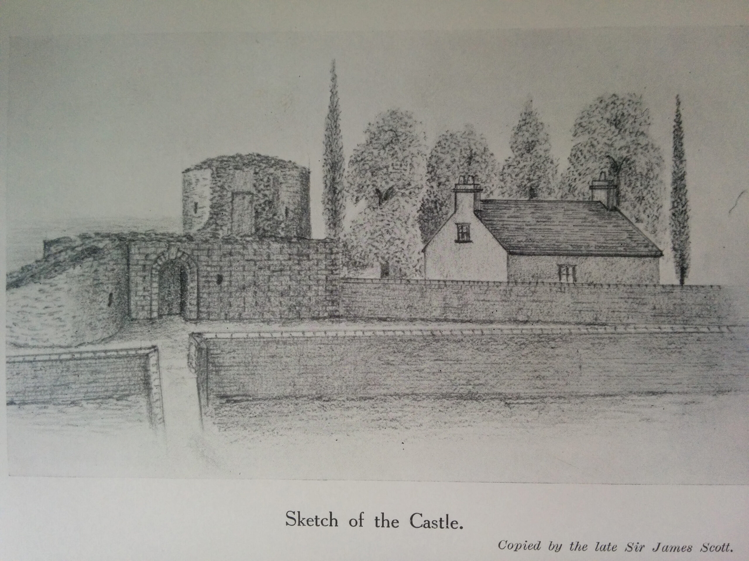 Tayport Heritage Trail - Board 5 - Sketch of castle ruin (copied by J Scott in 1927)