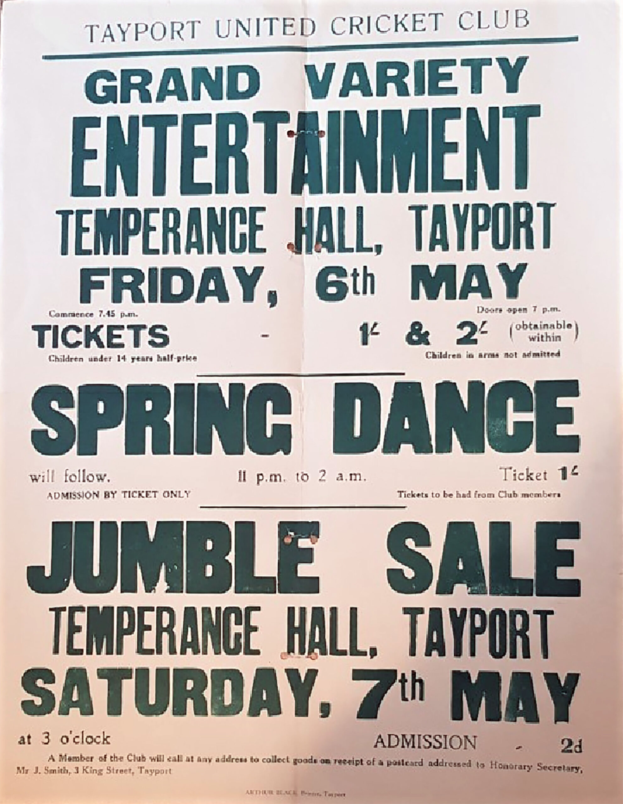 Tayport Heritage Trail - Board 17 - Cricket Club 1930s spring dance poster