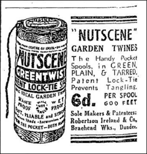 Advert for "Nutscene" garden twine by Robertson Ireland & Co